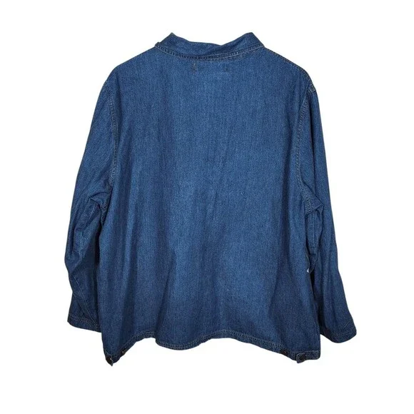 Vintage Embroidered Denim Shirt Jacket Womens 2X Floral Button Front Boho Folk - Picture 2 of 10